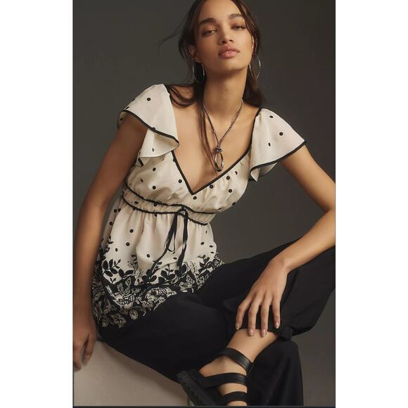 Anthropologie Tie-Back Shirred Blouse - New Small - Picture 2 of 5